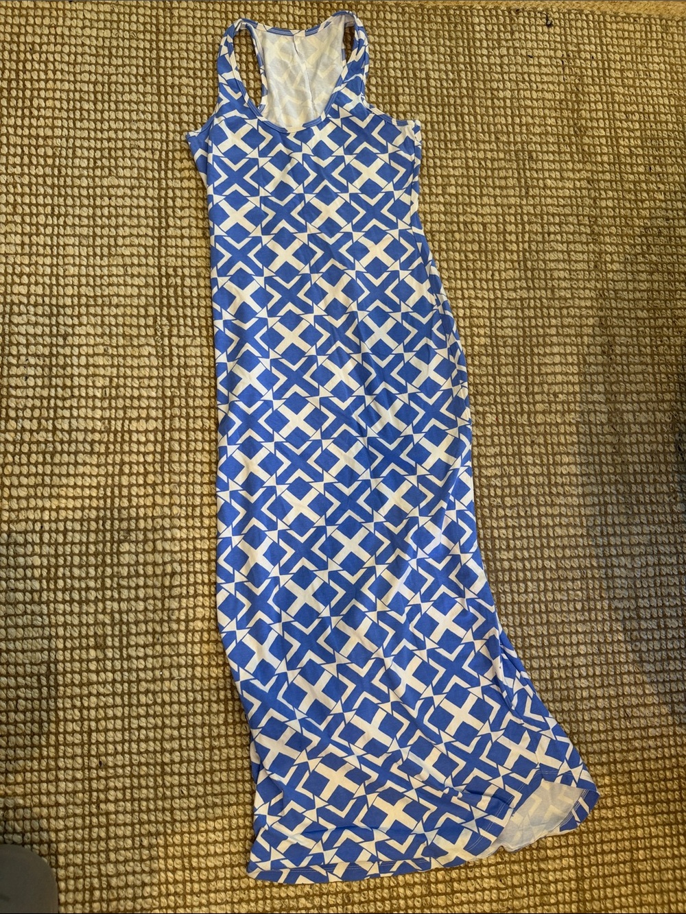 Mahi Gold Blue & White Geometric Racerback Maxi Dress